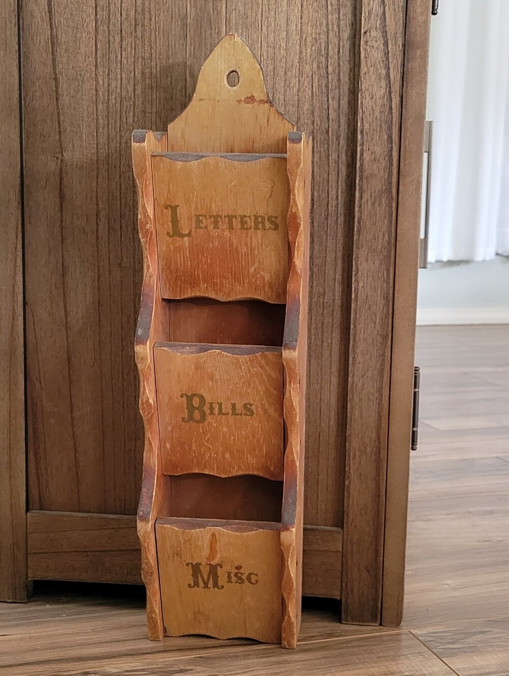 Vintage Rustic Wooden Wall Mail Organizer in Brown